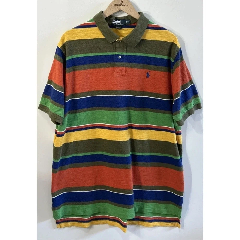 Mens Polo Ralph Lauren Polo Shirt Multicolor Striped Western Clean Textured XXL